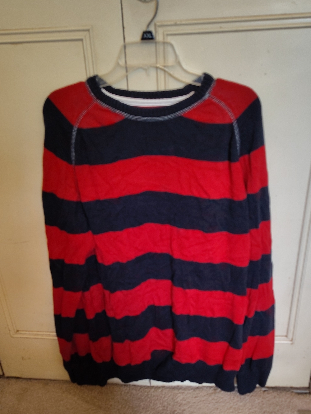 Nautica Jeans Co Men's Striped Crewneck Sweater in Red and Navy